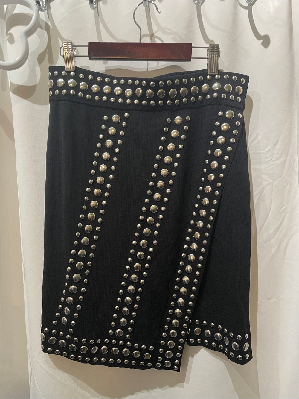 INC International Concepts Black Pencil Skirt with Silver Stud Detailing
